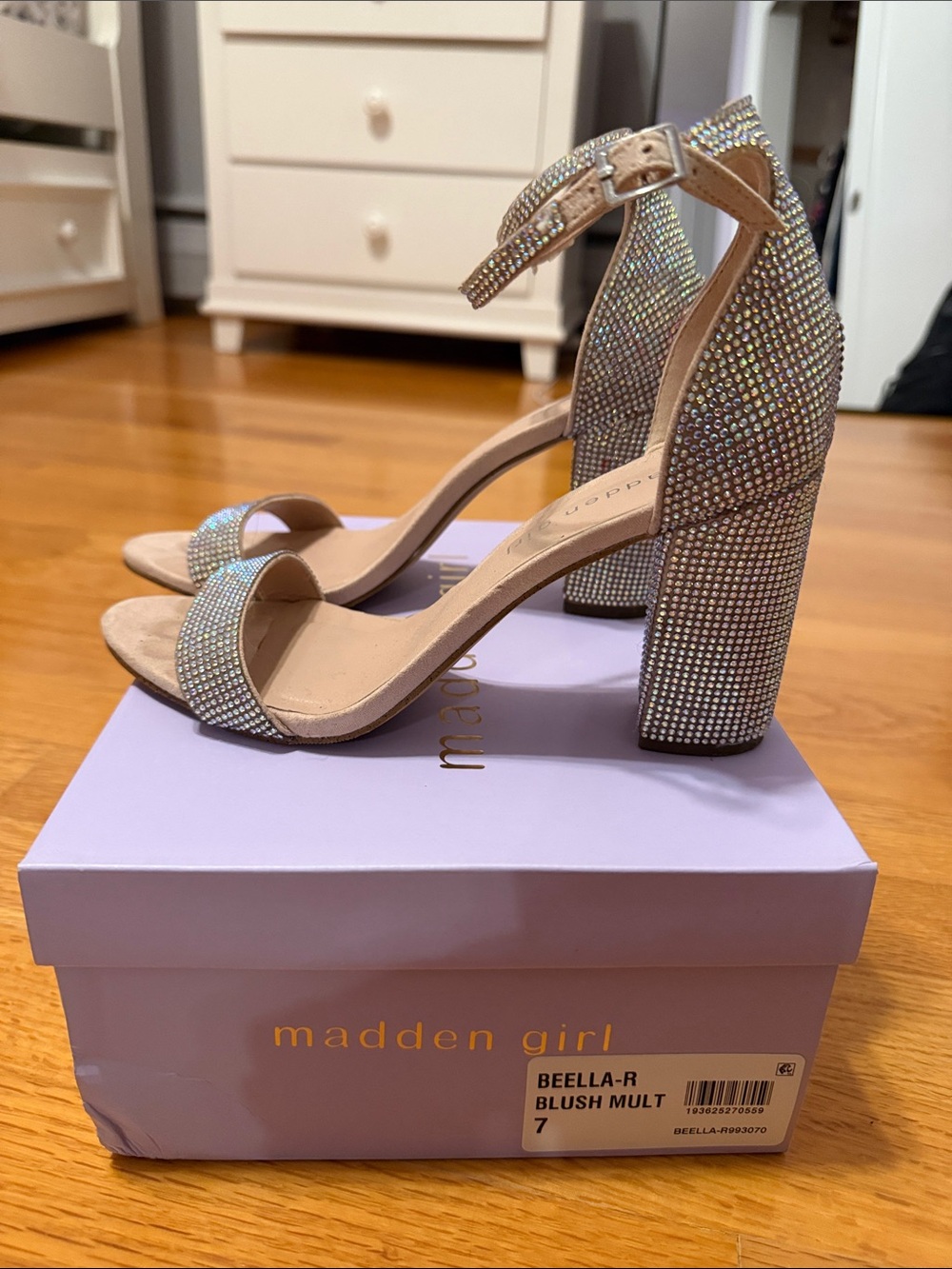 Madden Girl Blush Multicolor Rhinestone Block Heel Sandal
